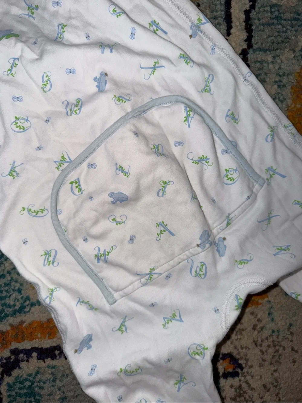 Unbranded Baby Footed Sleeper in White with Blue & Green Prints